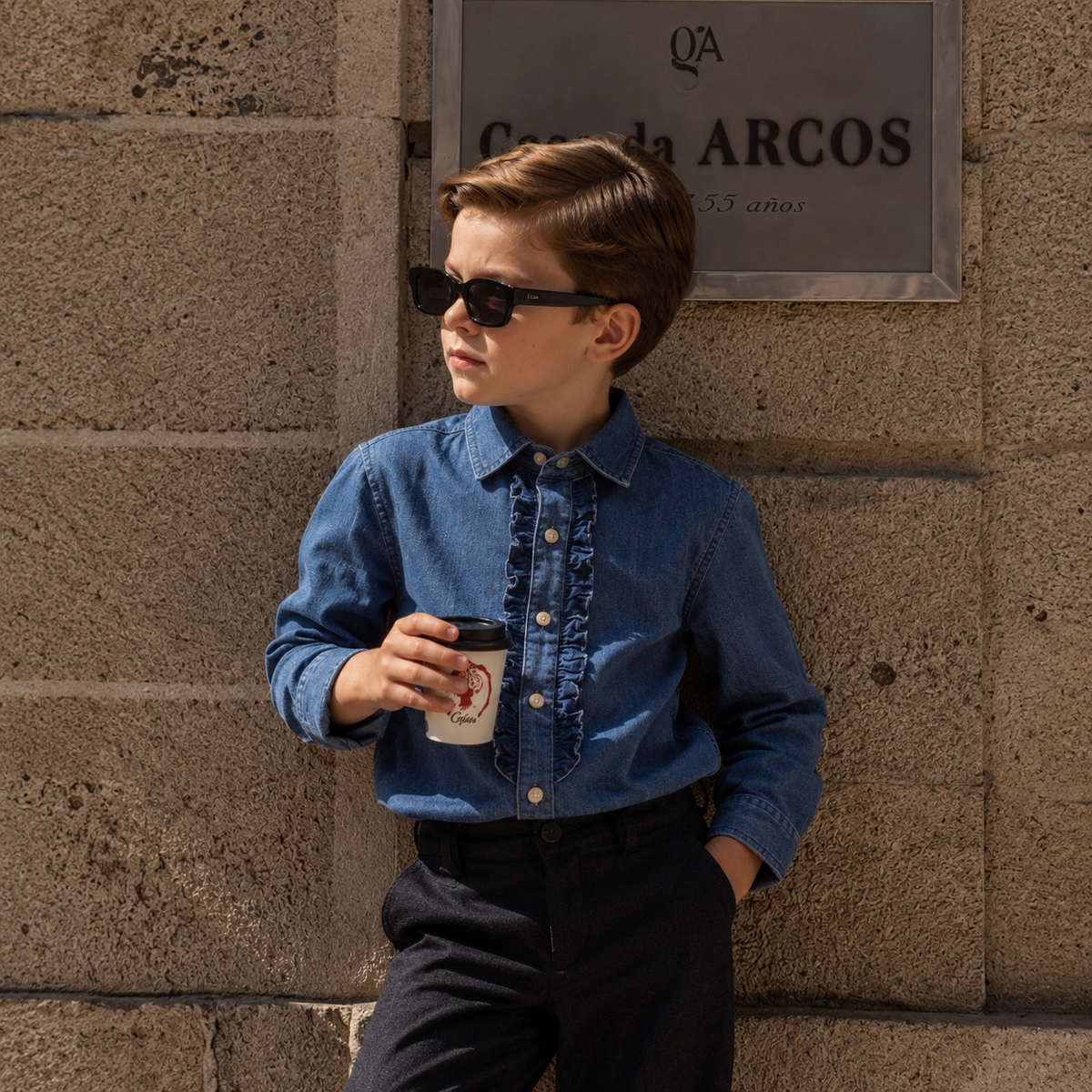 Boys 100% Cotton Ruffled Western Denim Shirt