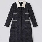 Black tweed checkered dress with contrast collar for girls 