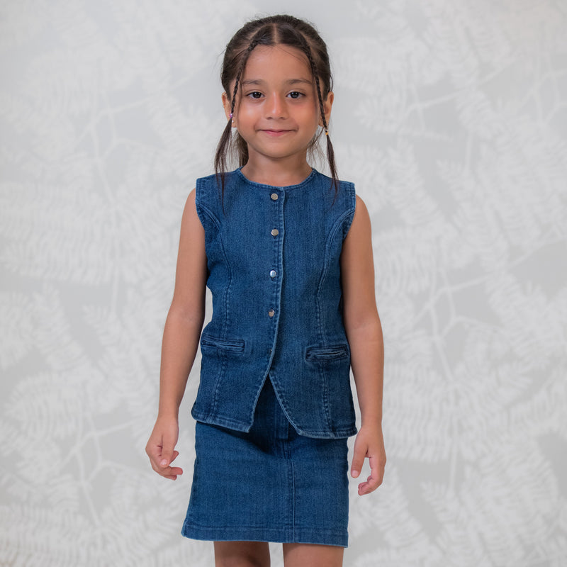 summer soft denim co-ord set for girls 