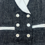 Girls black tweed fabric top with white lapel and pearl button detail