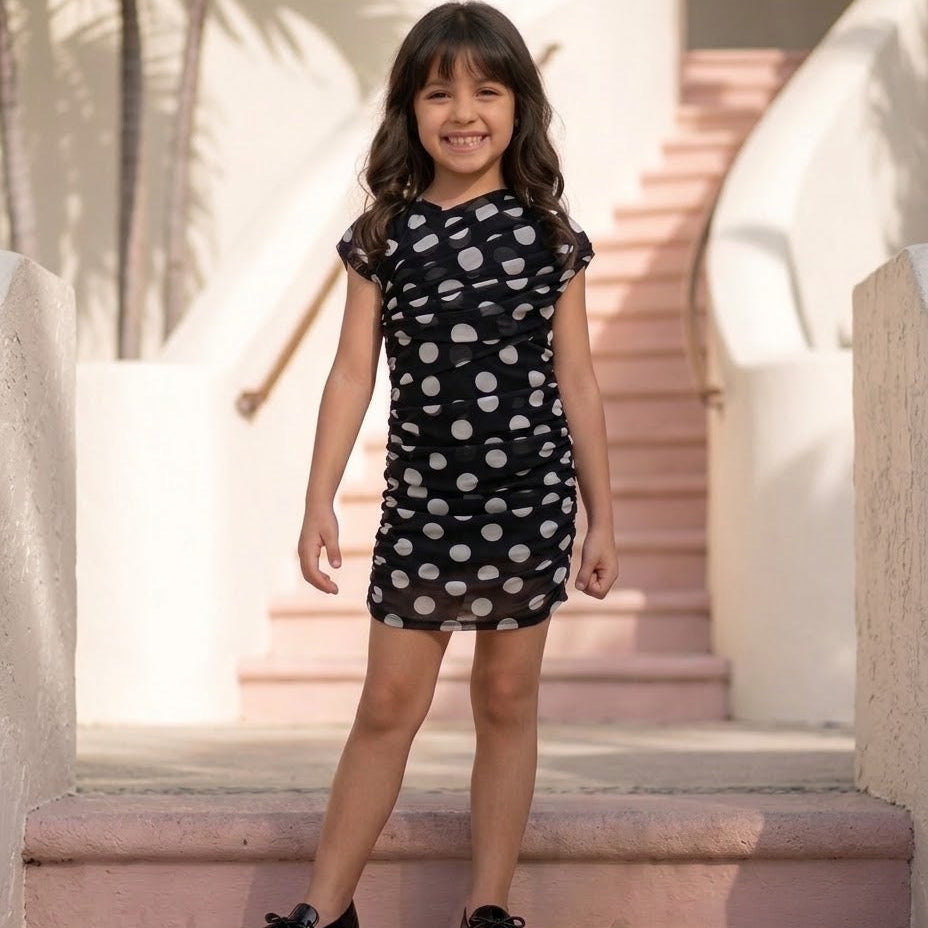 Parisian Draped Dress | Girls Parisian-Inspired Polka Dots Dress