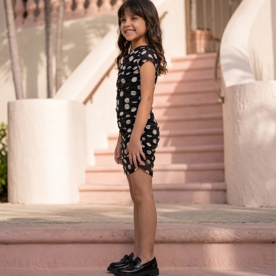 Parisian Draped Dress | Girls Parisian-Inspired Polka Dots Dress