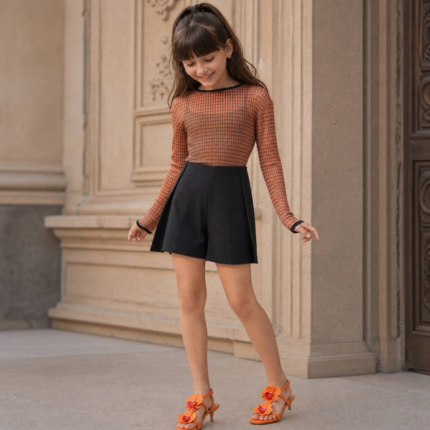 checkered mesh top and shorts