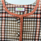 Girls checked tweed top with crochet trim neckline and button detail
