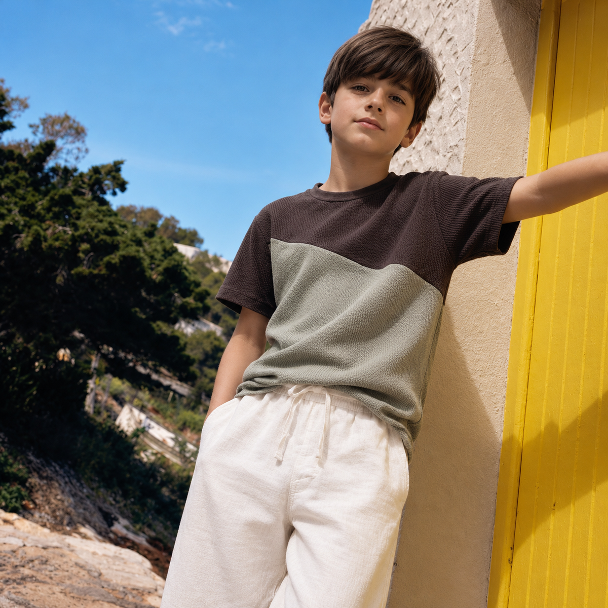 Boys Textured Colorblock T-Shirt