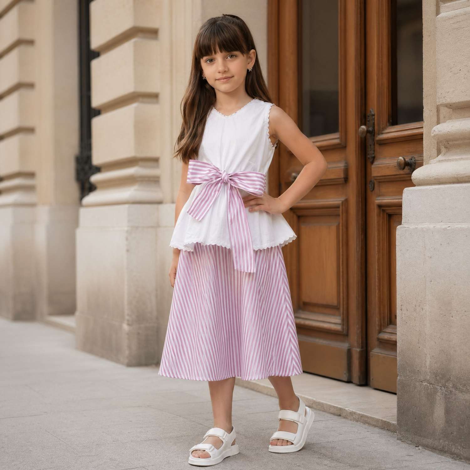 striped long skirt with peplum top