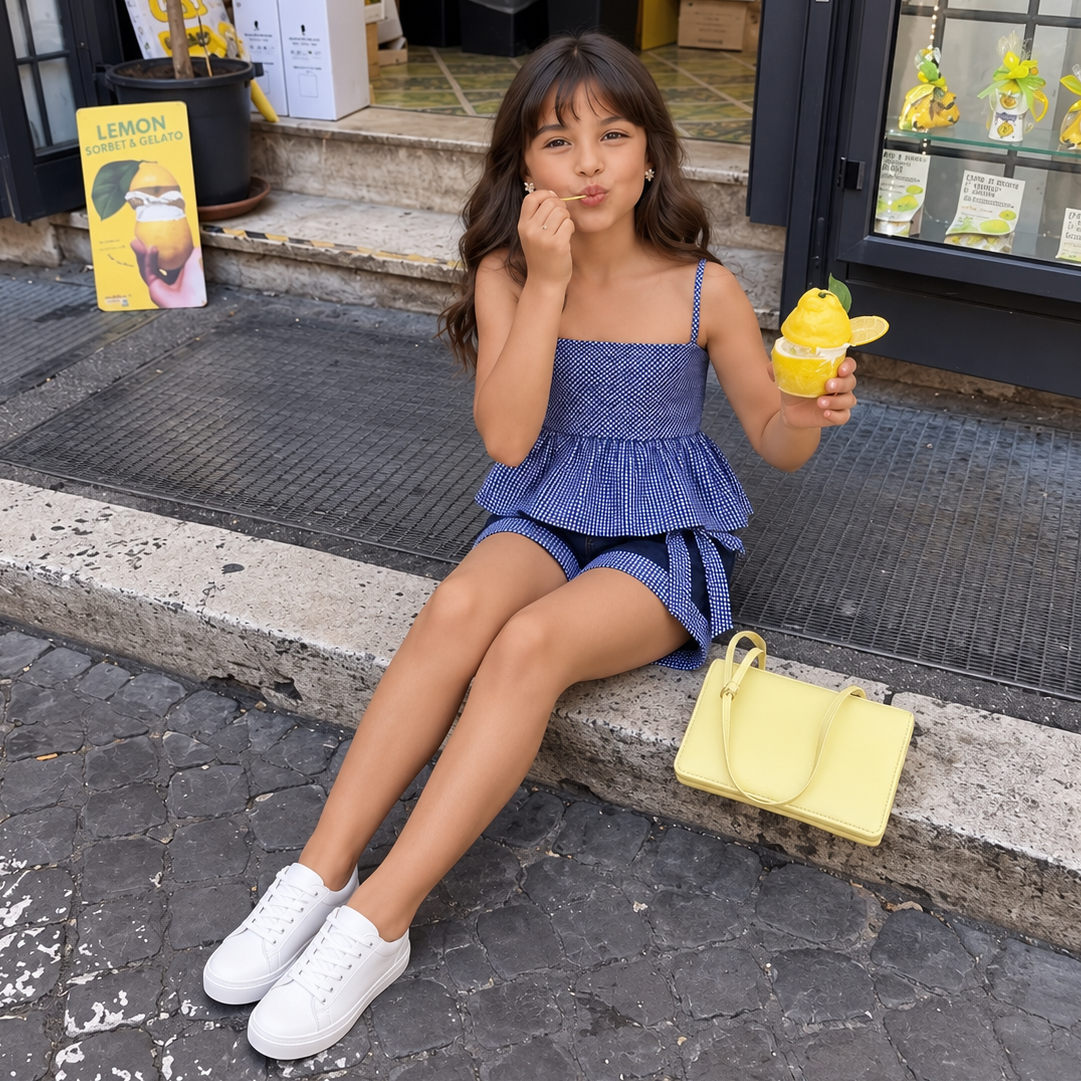 Amalfi Explorer Co-ord Set | Girls Gingham & Denim Co-ord Set