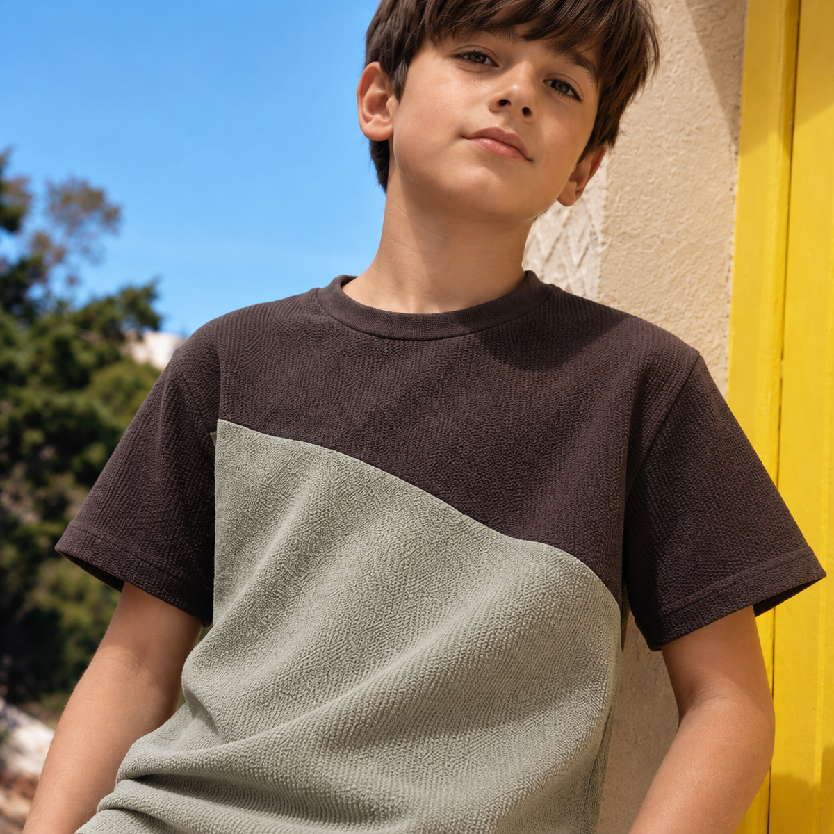 Boys Textured Colorblock T-Shirt