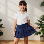 Girls Denim Casual Skirt - Slate Pleated