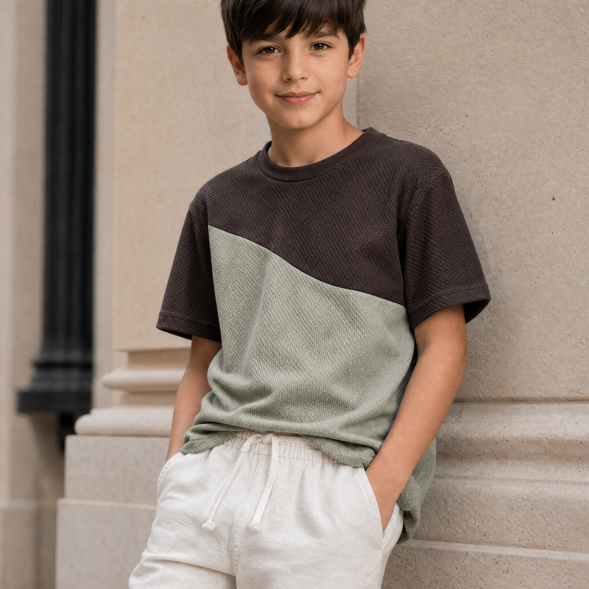 Boys Textured Colorblock T-Shirt