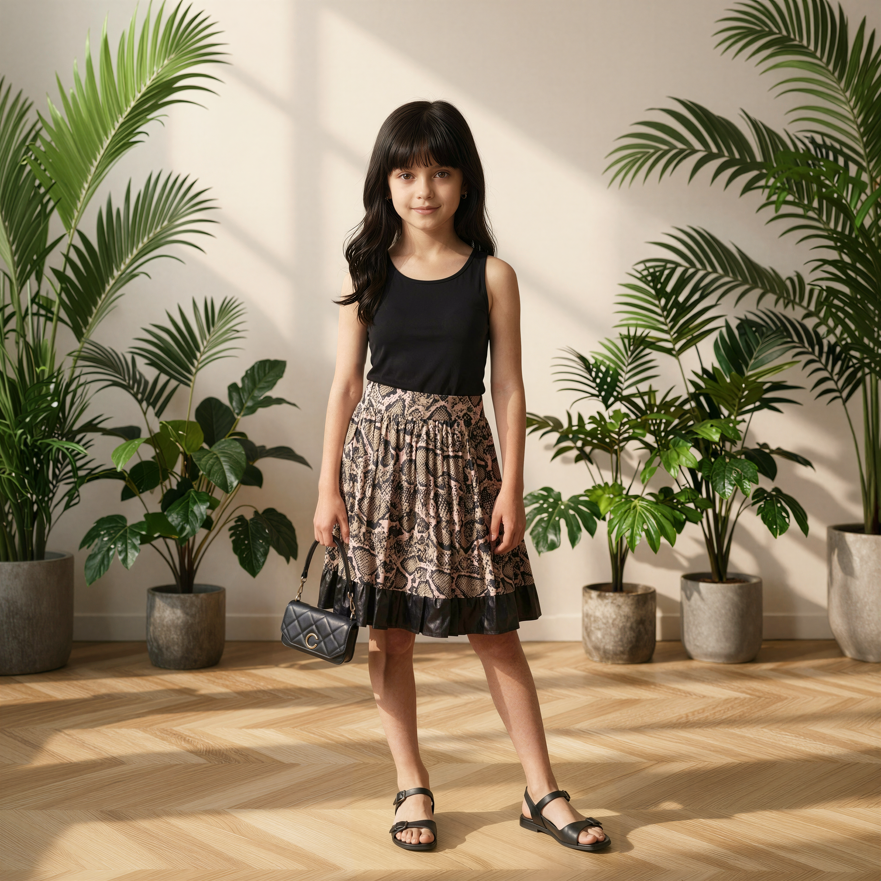 animal printed flared midi skirt