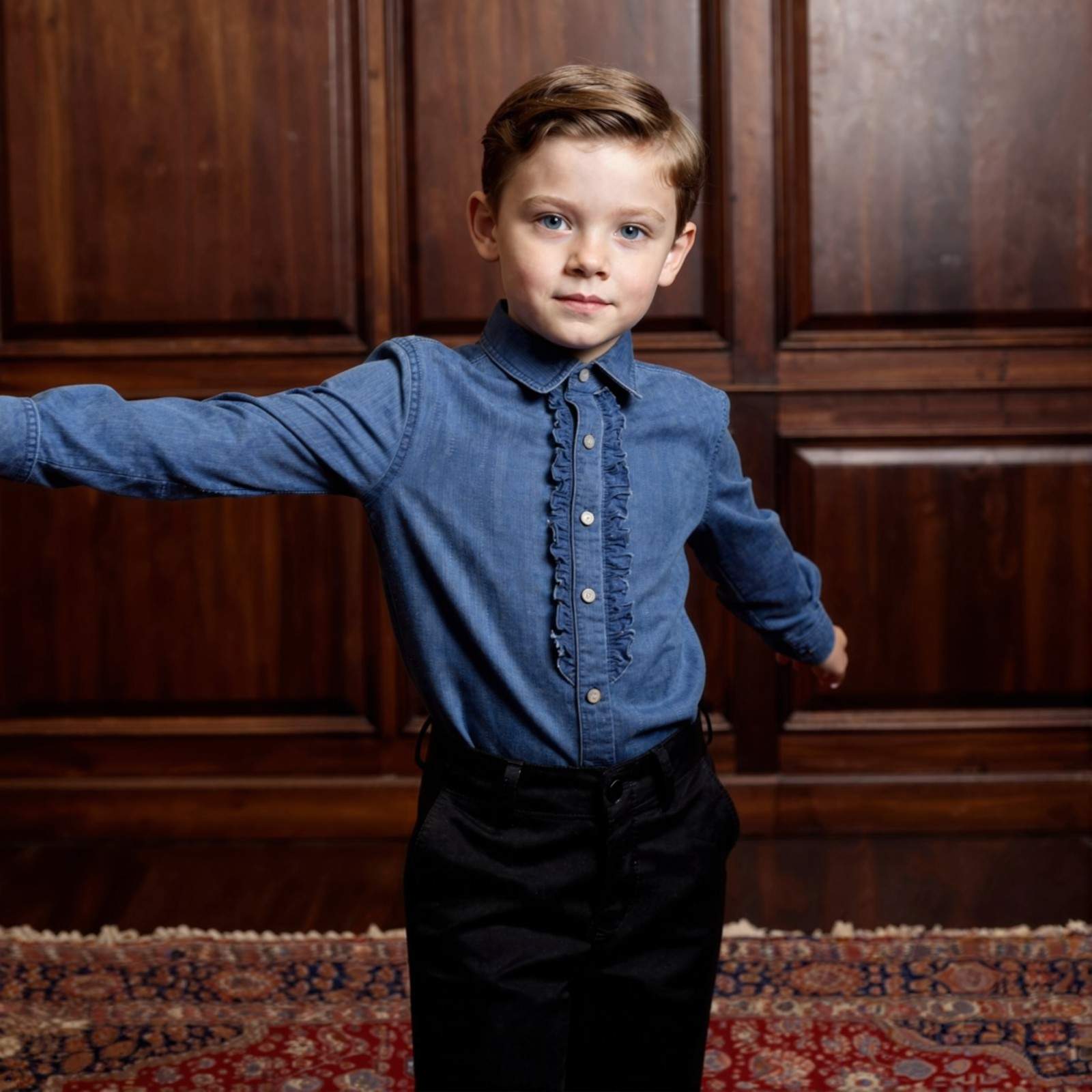 Boys 100% Cotton Ruffled Western Denim Shirt